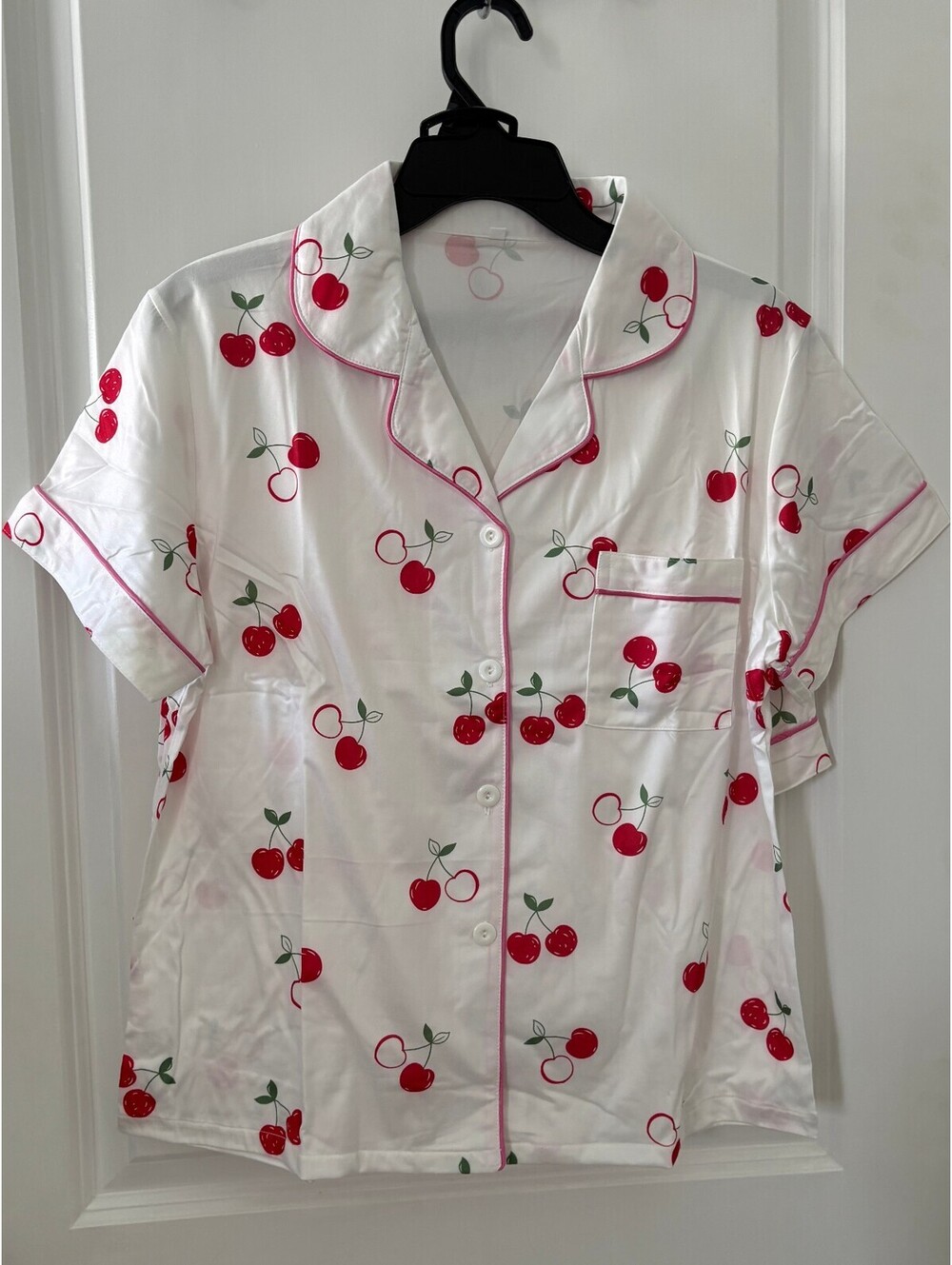 Pijama Mujer Talla M Short y Camisa Manga Corta Estampado de Cerezas Blanco